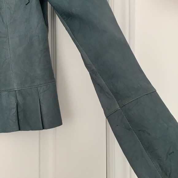 💙NWOT 100% LEATHER JACKET ROBIN’s EGG BUTTER SOFT PEPLUM ZIP MANDARIN COLLAR🐦 - Picture 13 of 15